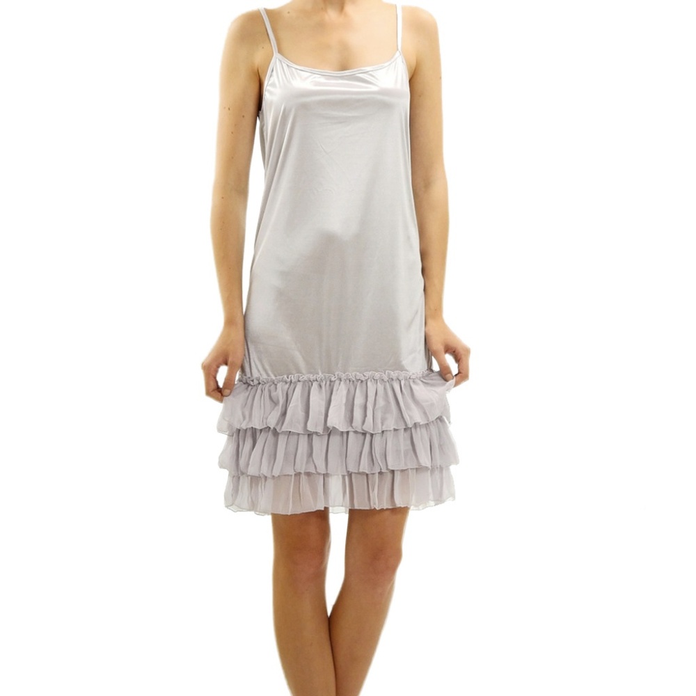 Silver Satin Full Slip Dress Extender with Ruffles